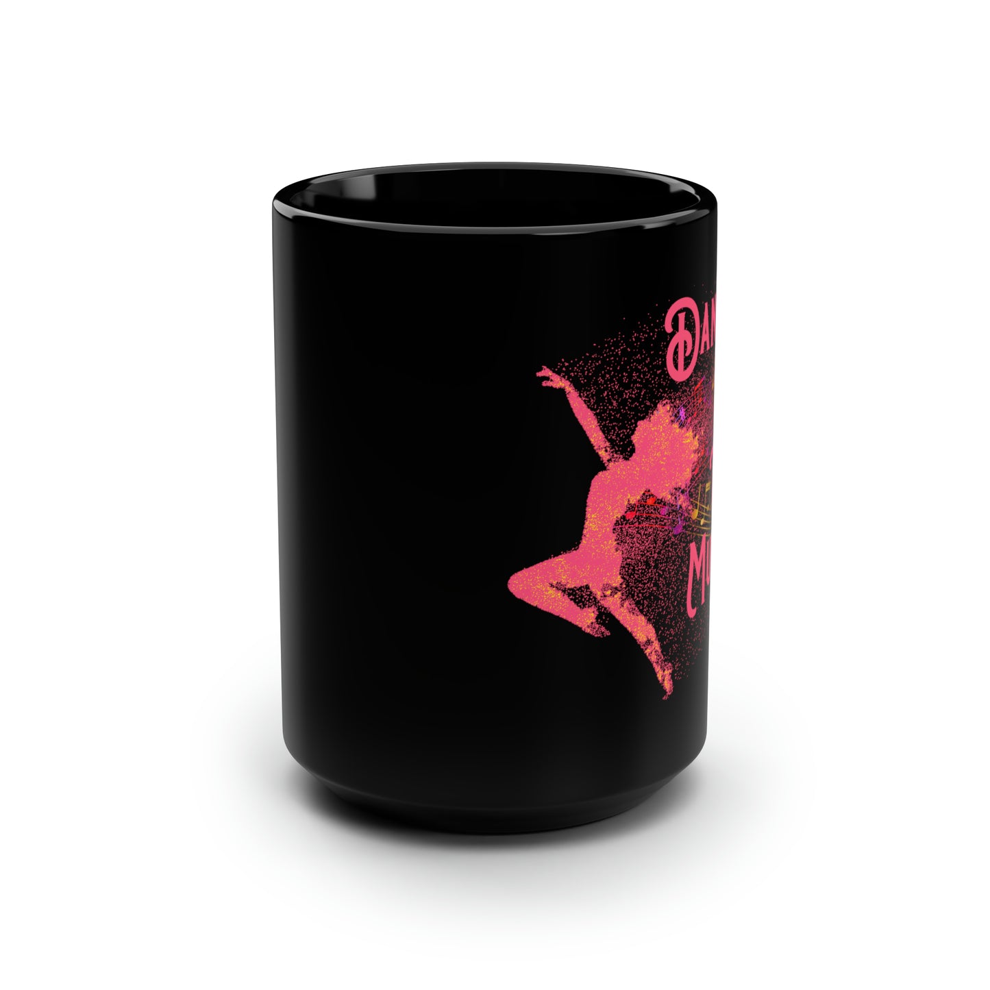 DANCE TO THE MUSIC (ORANGE) BLACK MUG, 15oz