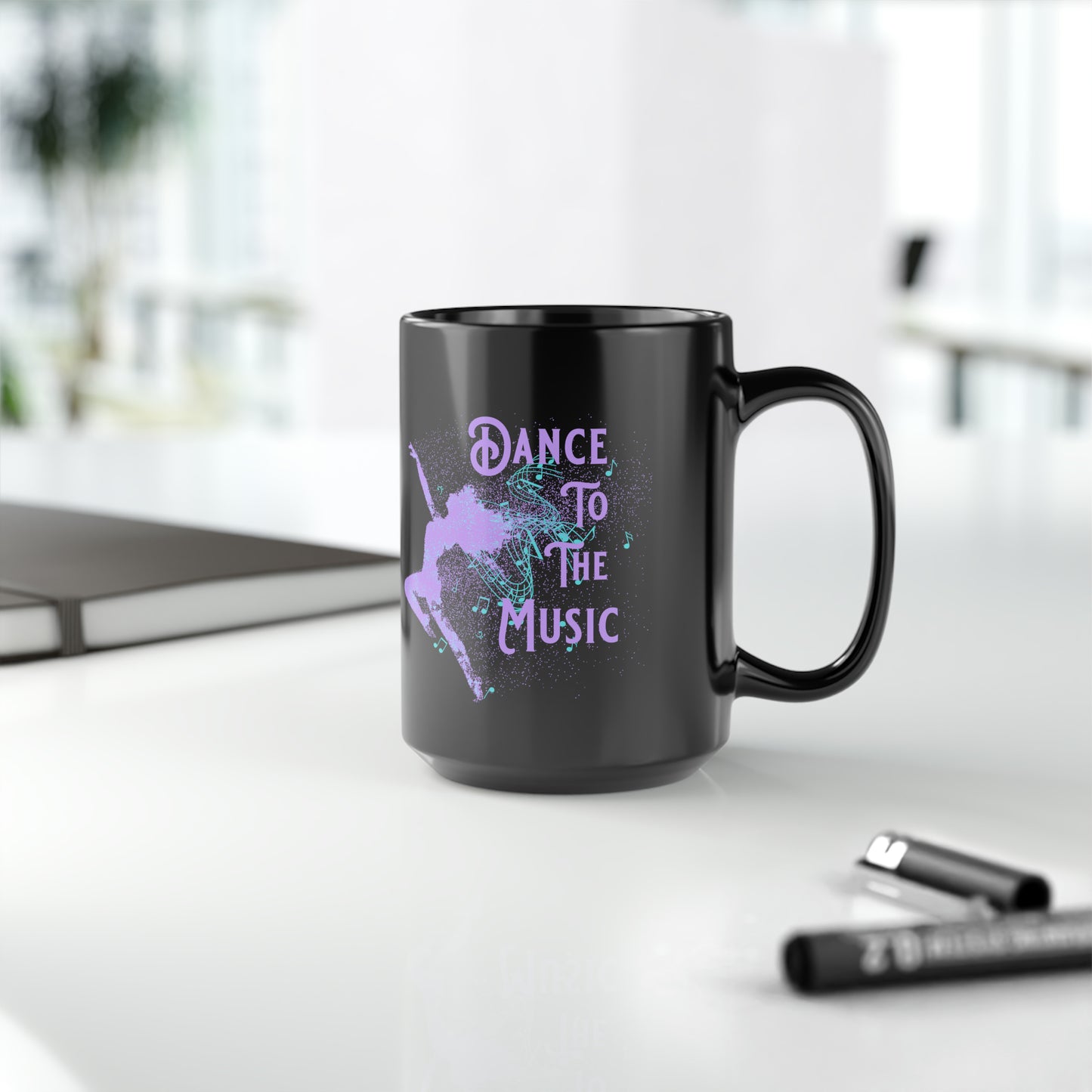 DANCE TO THE MUSIC (LAVENDER) Black Mug, 15oz