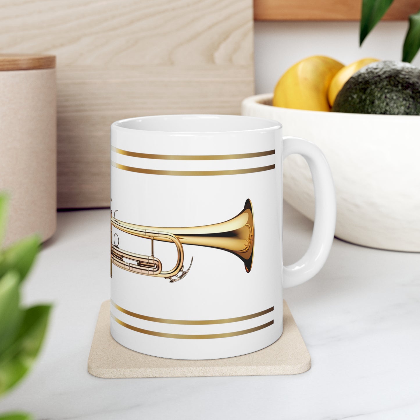 BRASS TRUMPET CERAMIC MUG, 11oz