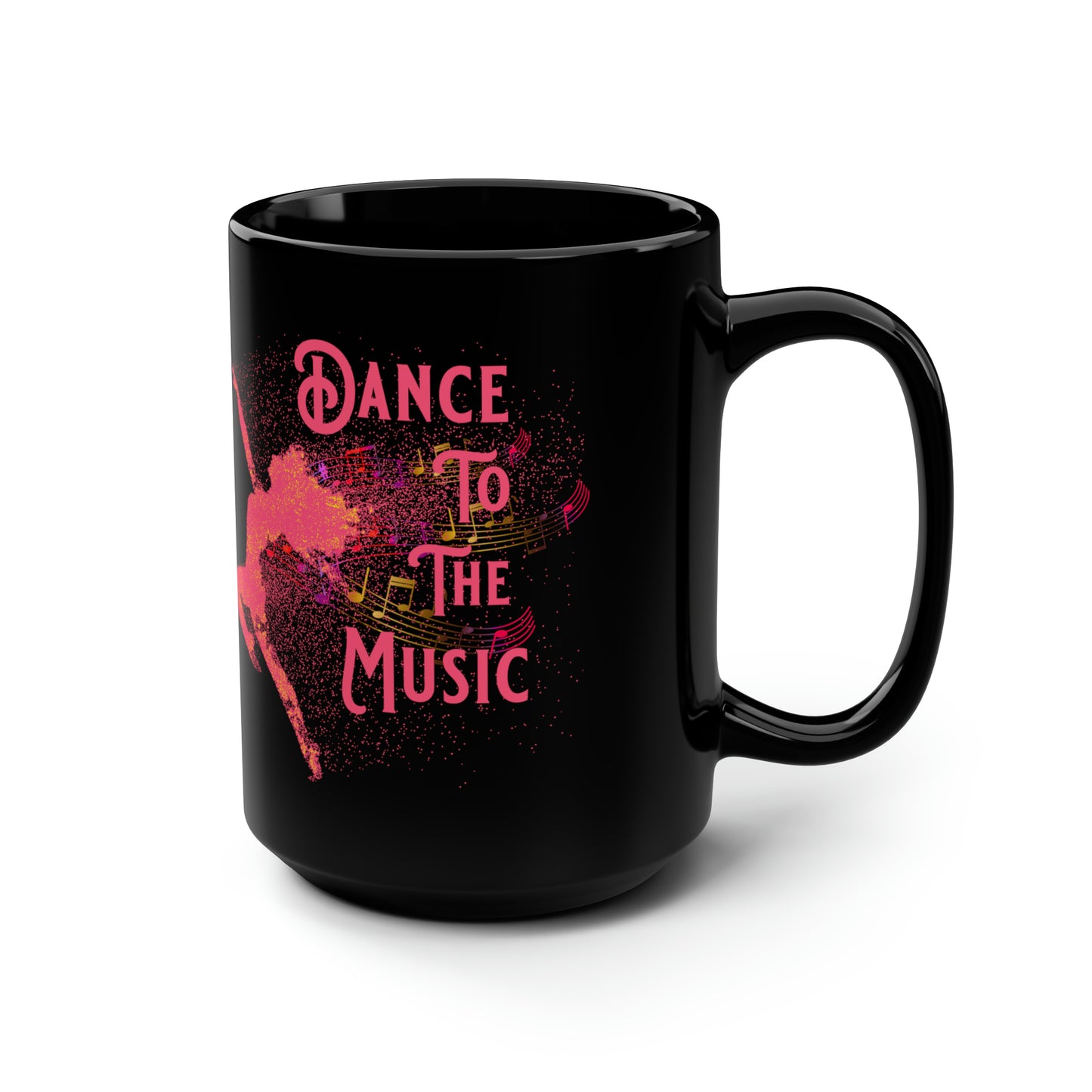 DANCE TO THE MUSIC (ORANGE) BLACK MUG, 15oz