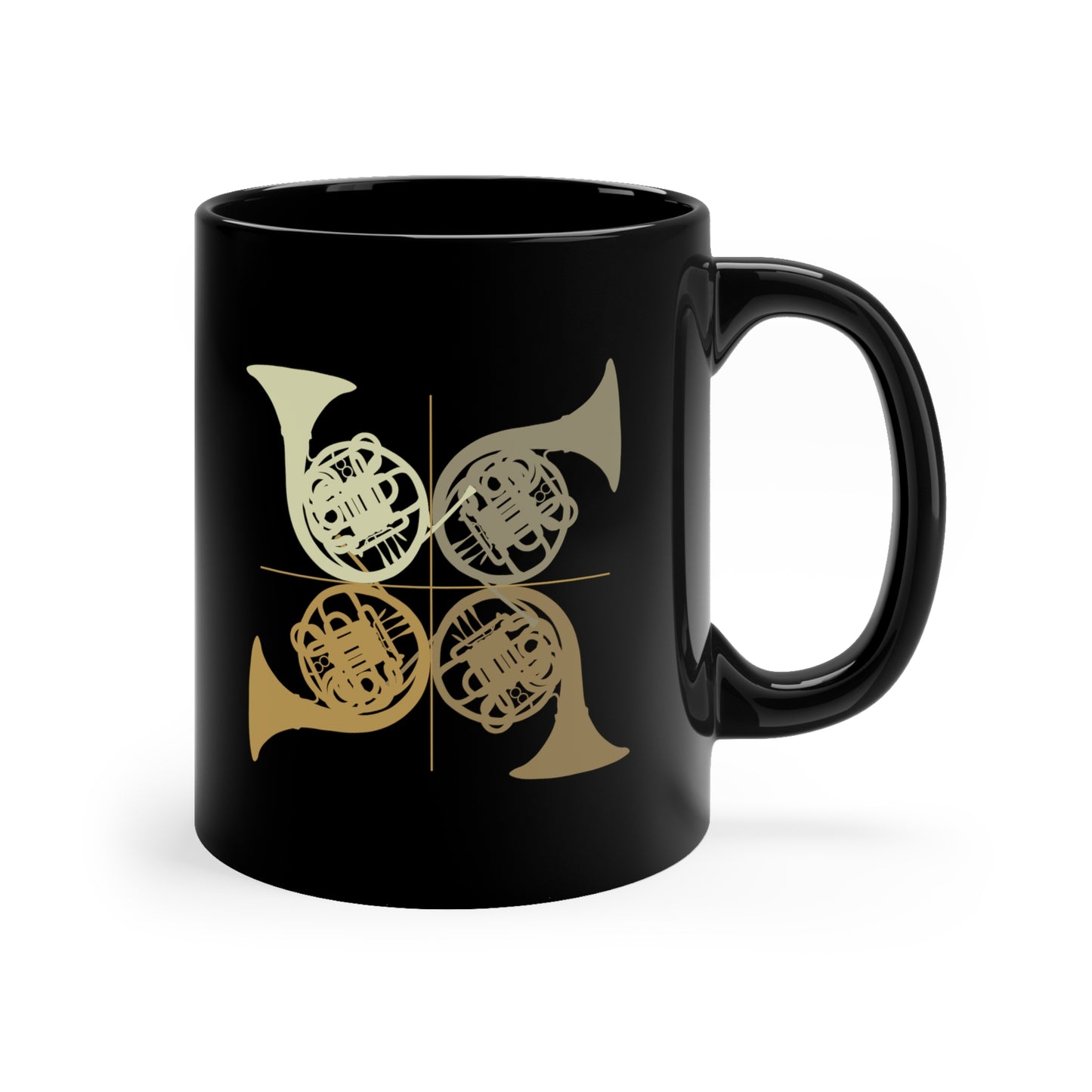 HORN QUARTET IN THE KEY OF TAN - BLACK MUG, 11oz