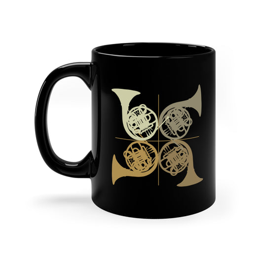 HORN QUARTET IN THE KEY OF TAN - BLACK MUG, 11oz