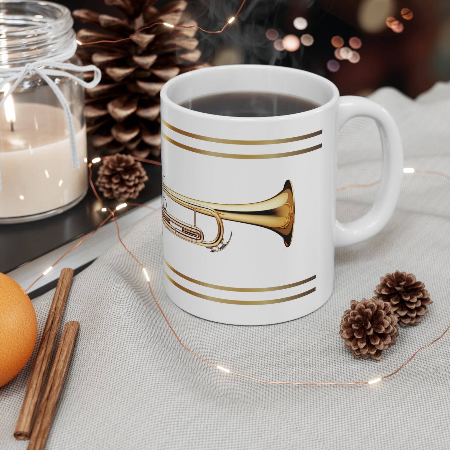 BRASS TRUMPET CERAMIC MUG, 11oz