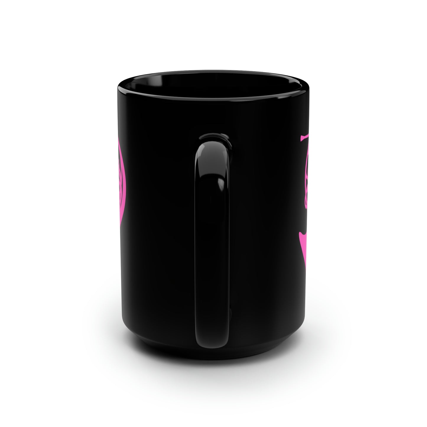 HOT PINK FRENCH HORN BLACK MUG, 15oz