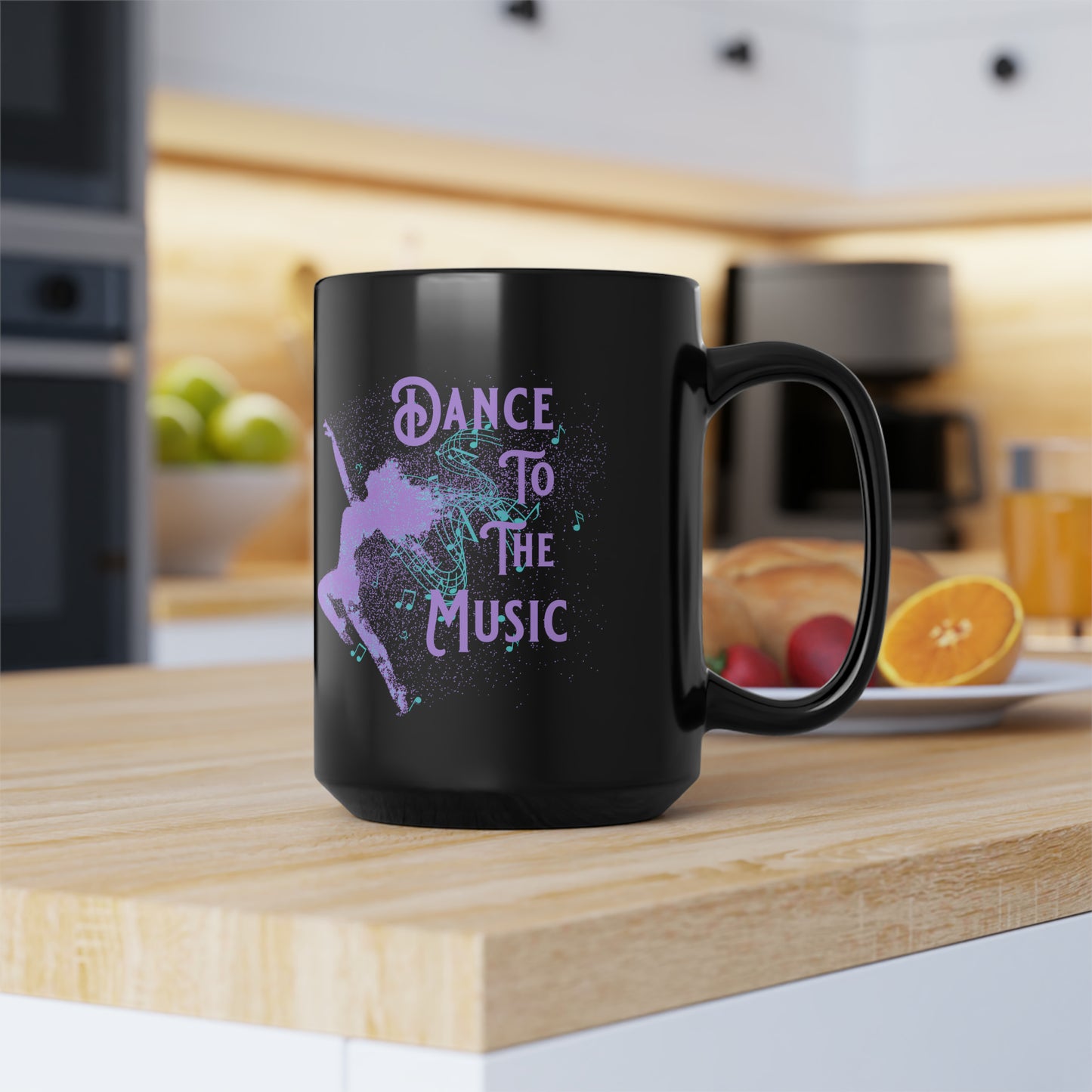 DANCE TO THE MUSIC (LAVENDER) Black Mug, 15oz