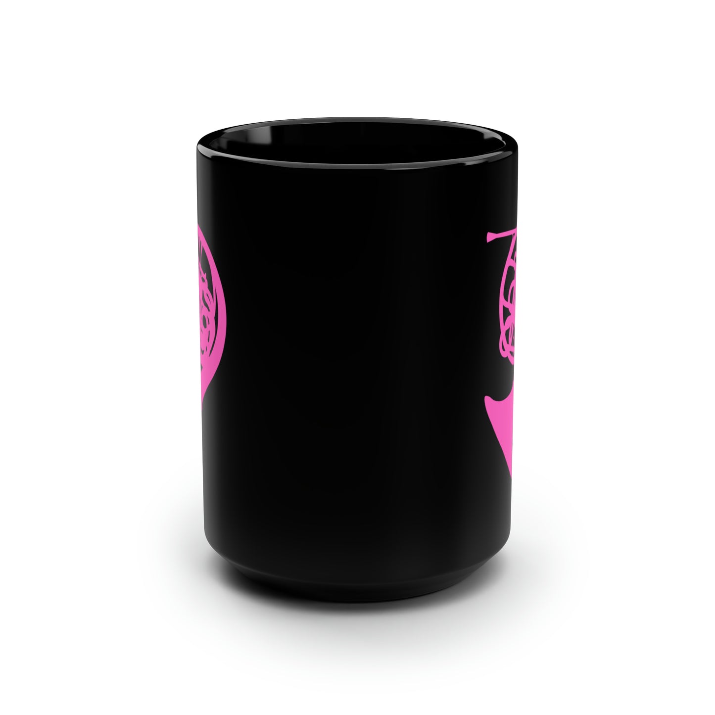 HOT PINK FRENCH HORN BLACK MUG, 15oz