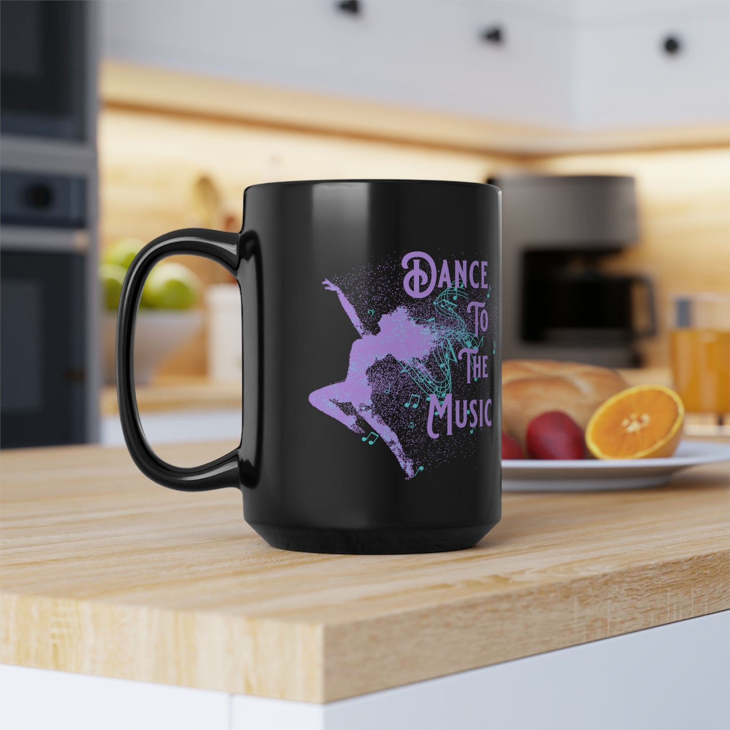 DANCE TO THE MUSIC (LAVENDER) Black Mug, 15oz