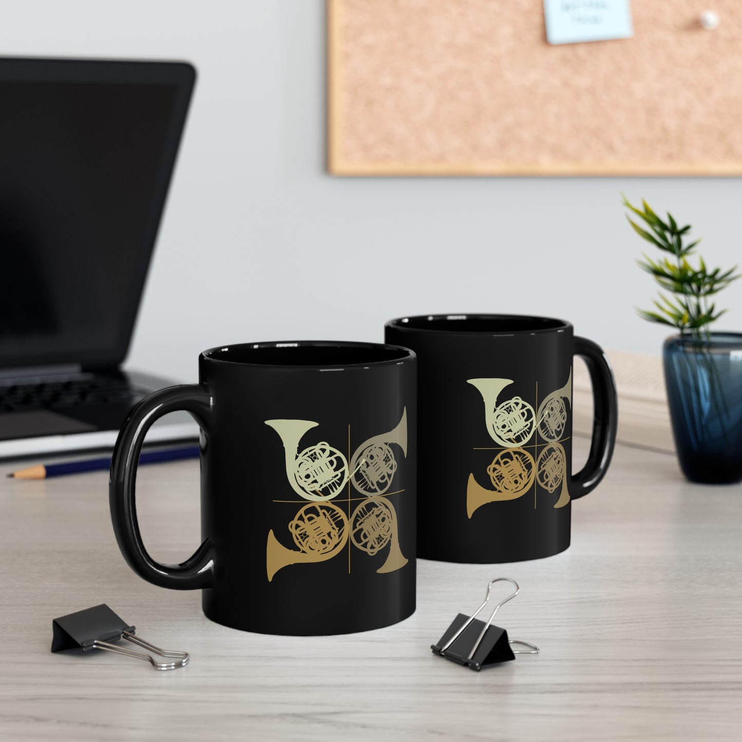 HORN QUARTET IN THE KEY OF TAN - BLACK MUG, 11oz